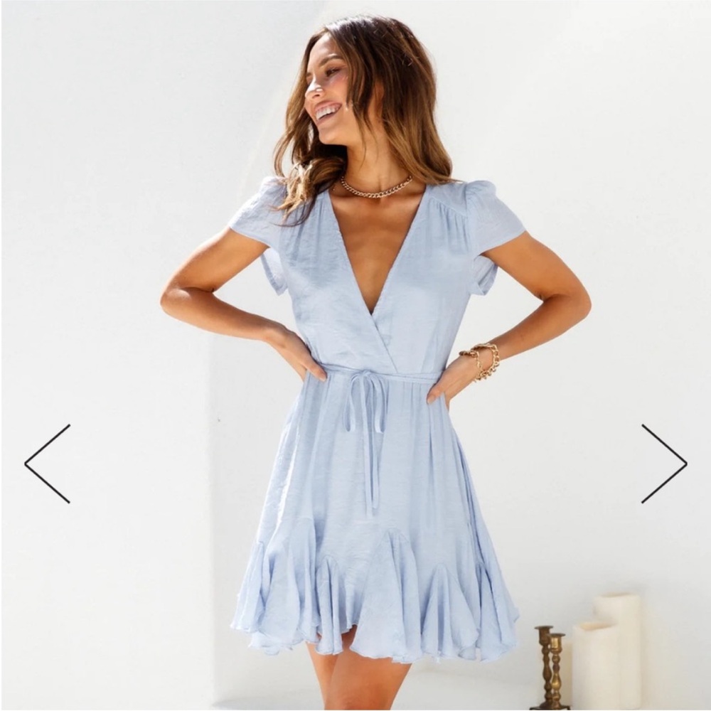 Hello Molly London Calling Blue V-Neck Mini Dress
